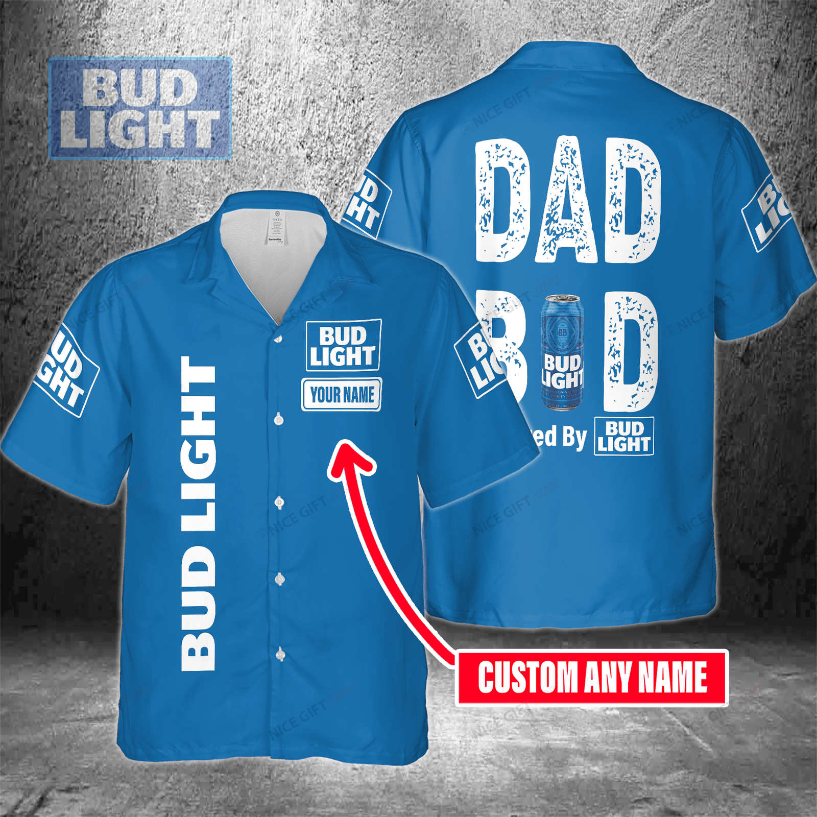 Dad Bod Powered By Bud Light Custom Name Hawaiian Shirt For Men And Women HW0601