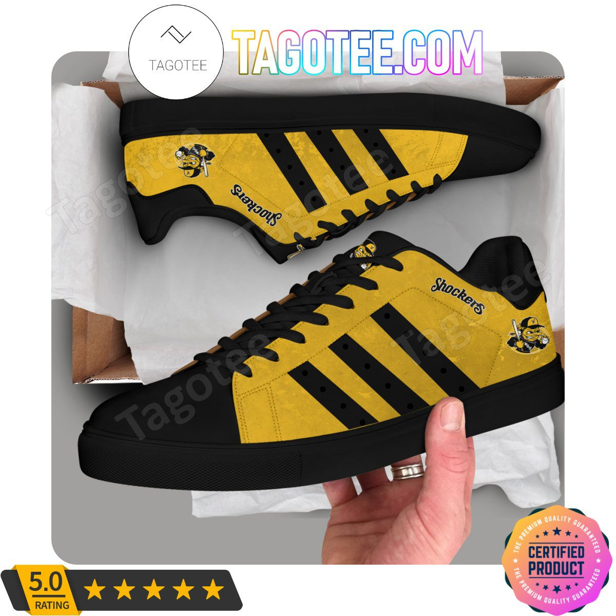 NCAA Wichita State Shockers Yellow Black Stan Smith Shoes , Trendy Style Sneakers ST0801