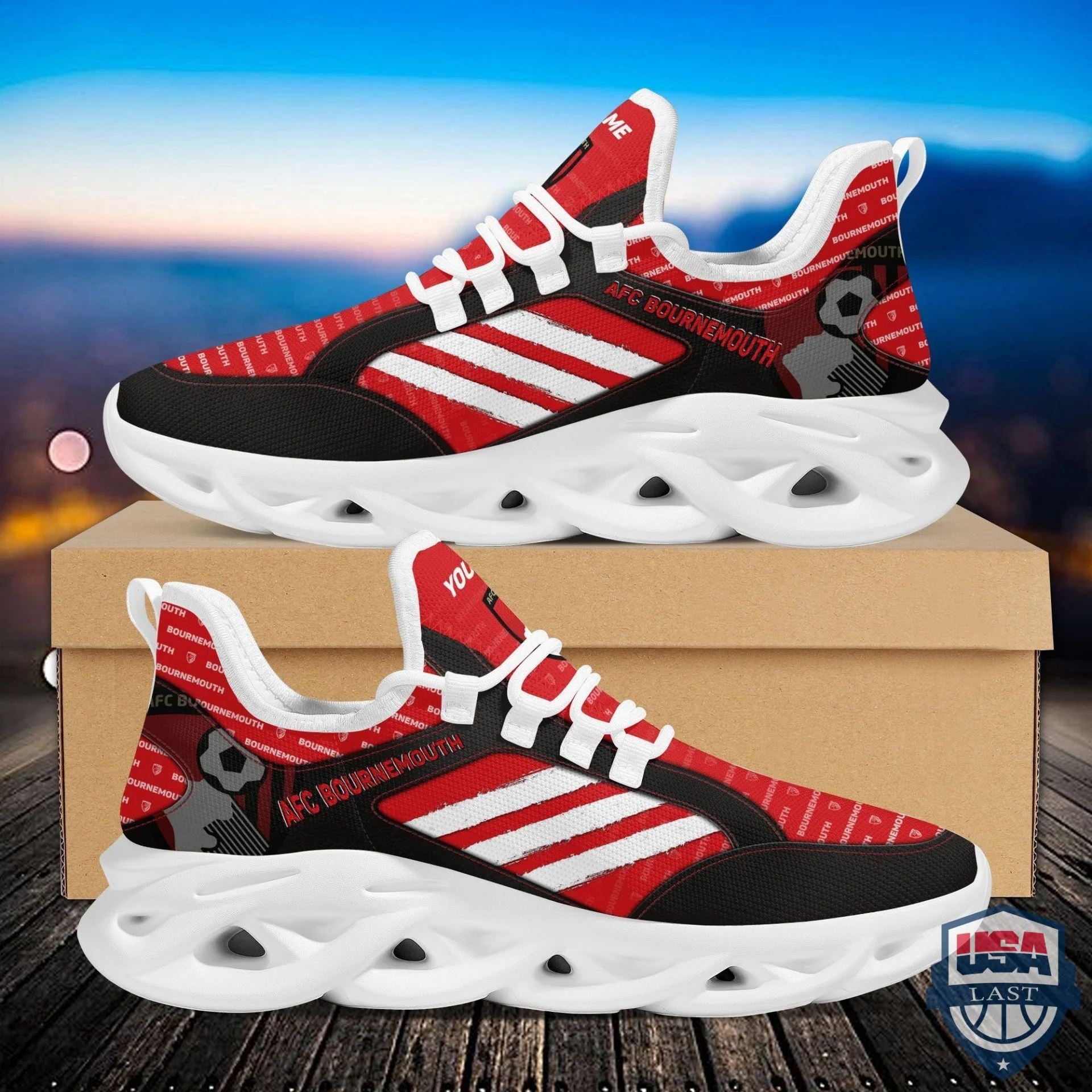 AFC Bournemouth Custom Name Red Black Max Soul Shoes Women Men MS0601