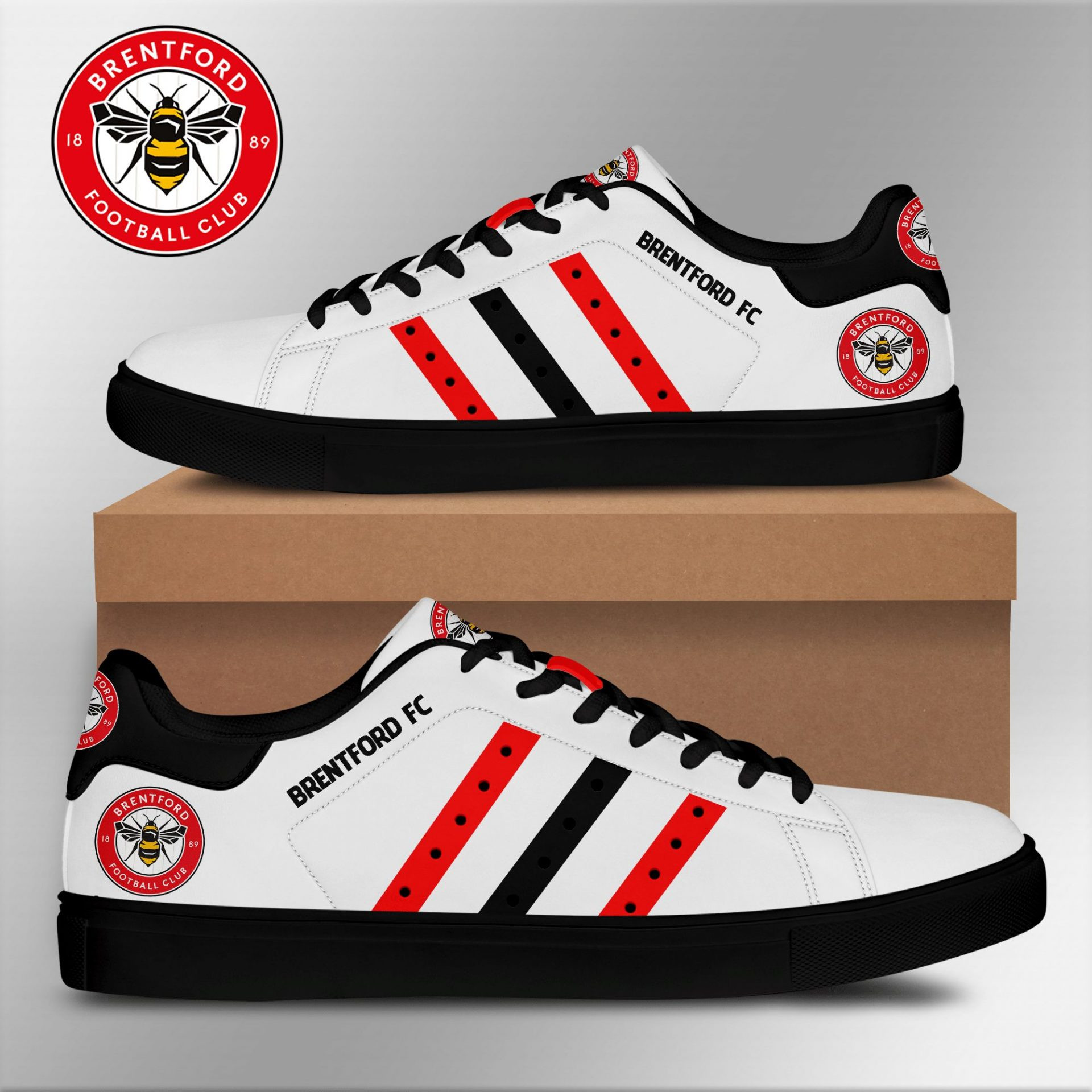 Brentford FC White Red Stan Smith Shoes V2 Men Women, Trendy Style Sneakers ST0801