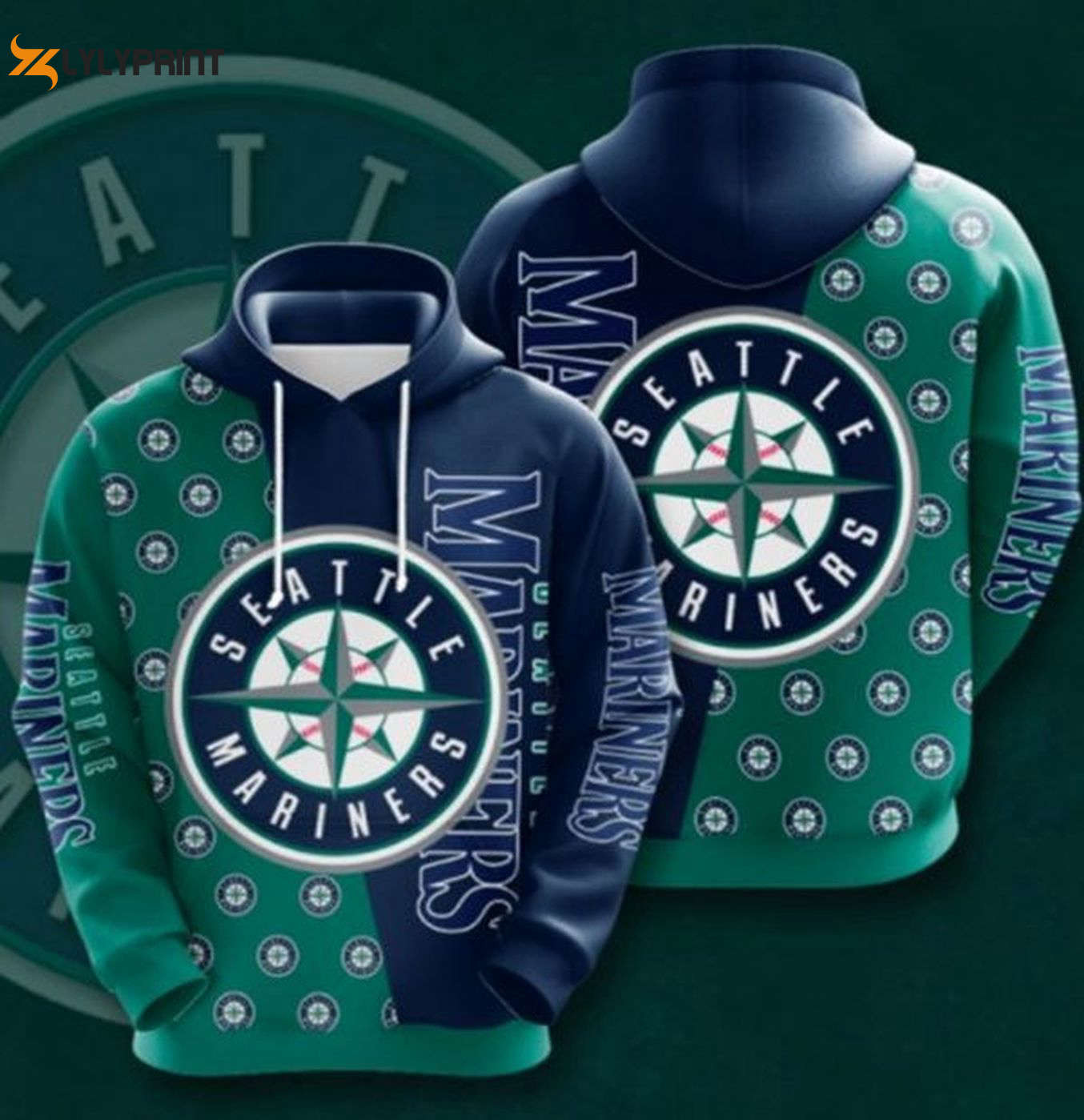 Seattle Mariners Navy Blue Split Pullover Hoodie AOP Shirt – Stylish and Cozy Fan Gear HZ0501