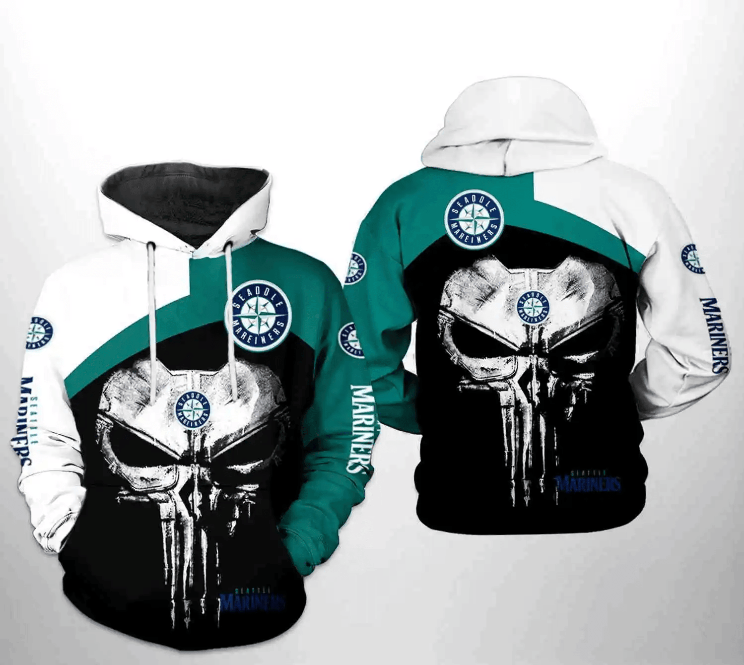 Seattle Mariners Skull Punisher 3D Hoodie Zipper - A Trendy & Unique Mariners Hoodie HZ0501
