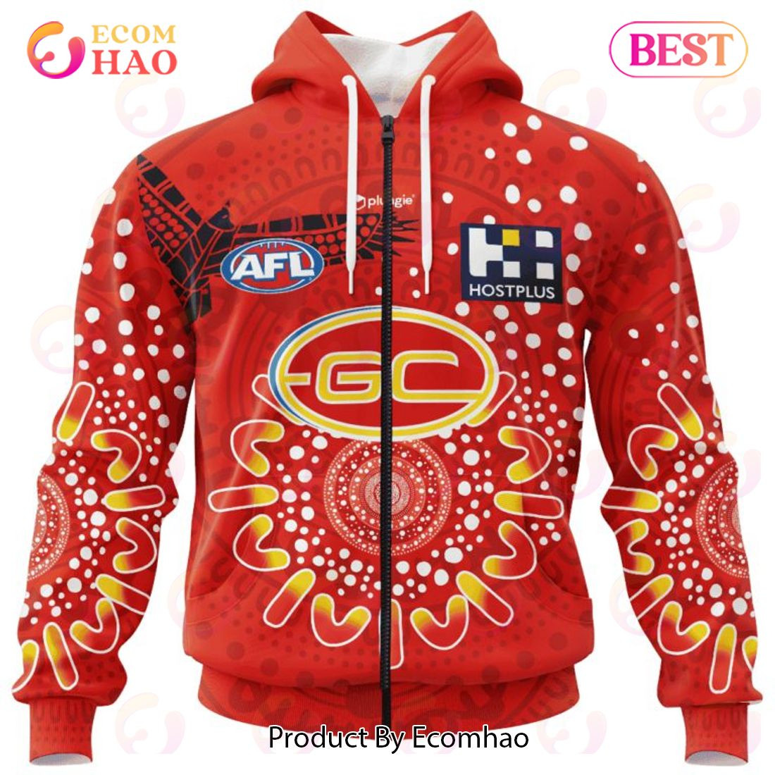 AFL Gold Coast Suns Special Indigenous Design 3D Hoodie, Zip Hoodie, Man - Women, Warm, Premium Quality HZ0501