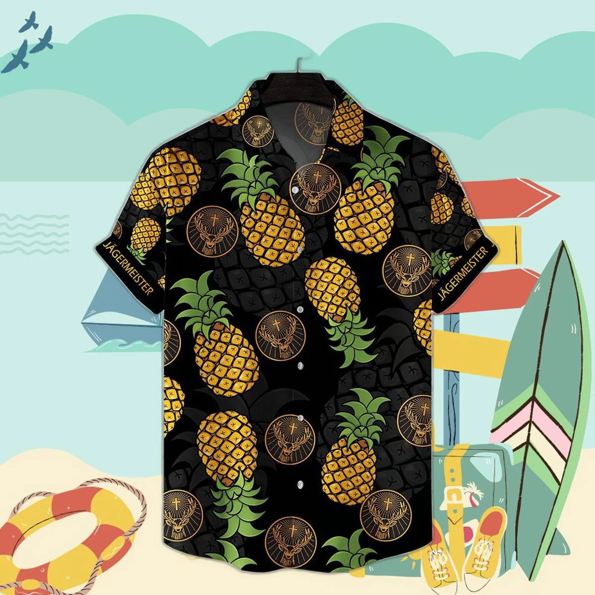 Jagermeister Pineapple All Over Print 3D Hawaiian Shirt Dark 02 HW0601
