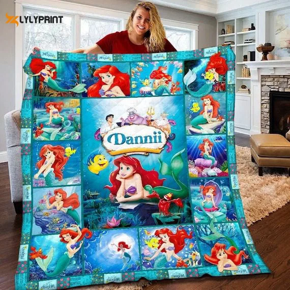 The Little Mermaid Custom Name Quilt Blanket For Fans Home Decor Gift ,  Soft Quilt, King Size, All Season Cozy Quilt QB0901