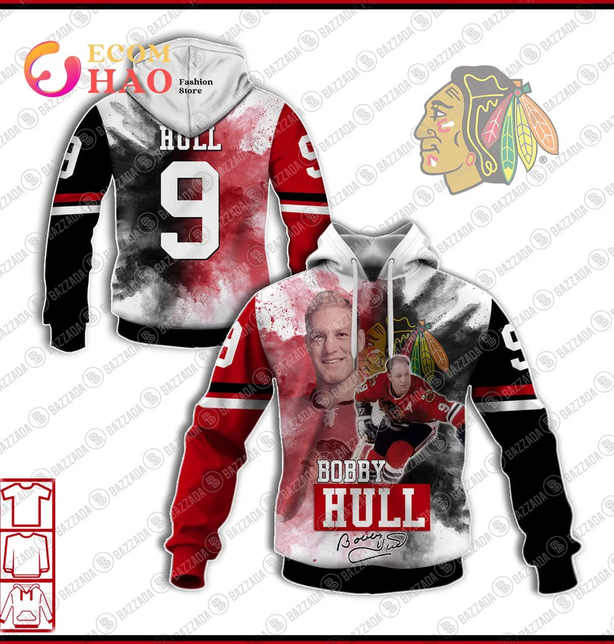 3D Hoodie Bobby Hull 9 Chicago Blackhawks, Zip Hoodie, Man - Women, Warm, Premium Quality HZ0501