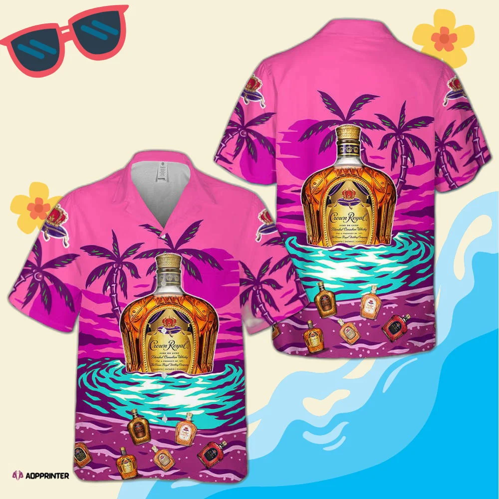 Crown Royal On The Sand Palm Tree Hawaiian Shirt Pink Coconuts HW0601