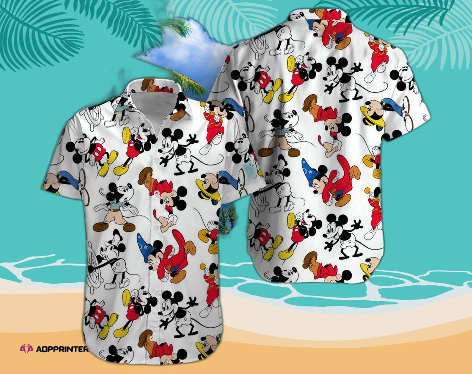 Friends and Disney Mickey Mouse Floral Aloha Hawaiian Shirt Summer Trip 2023 HW0601