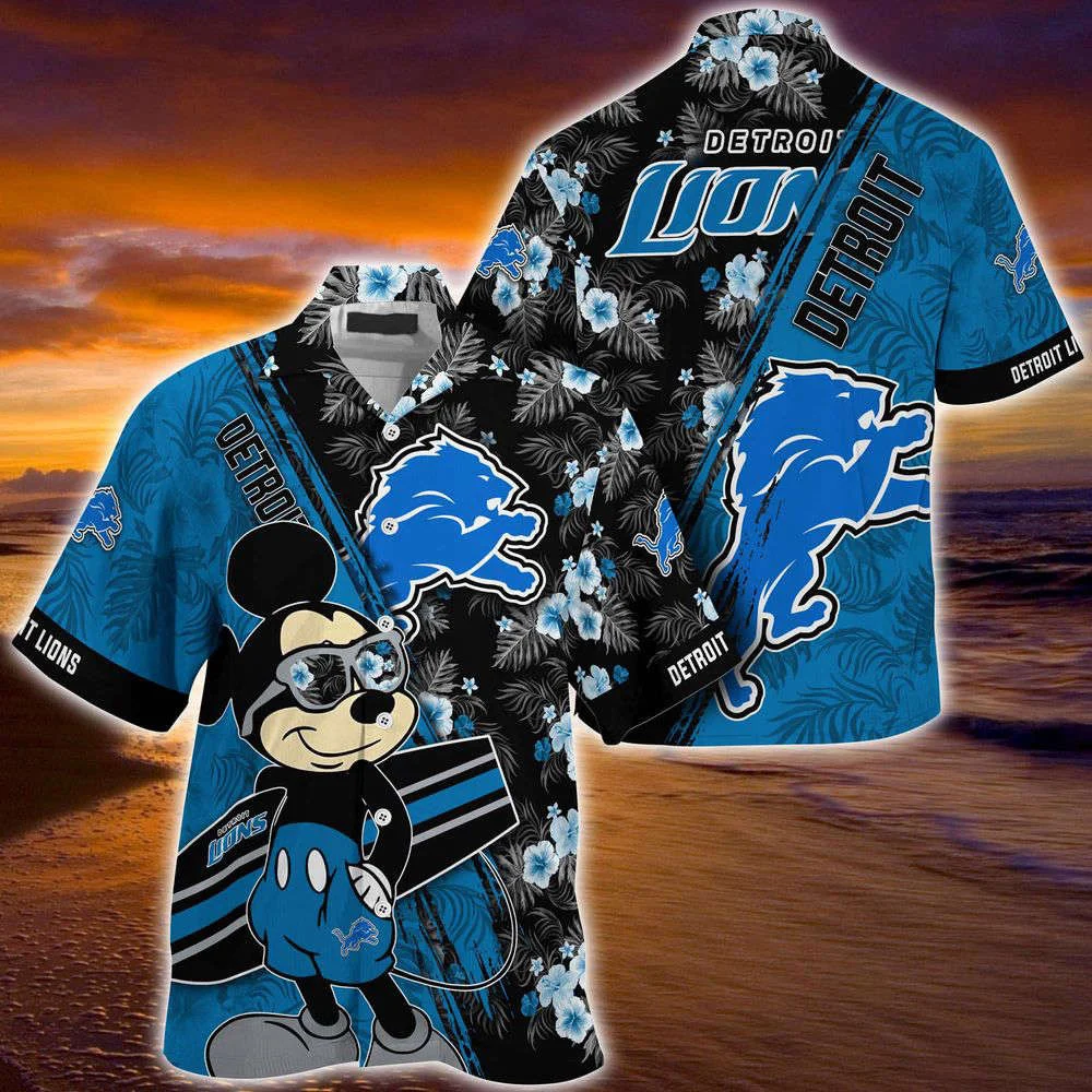 Detroit Lions NFL-Summer Hawaii Shirt Mickey And Floral Pattern For Sports Fans HW0601