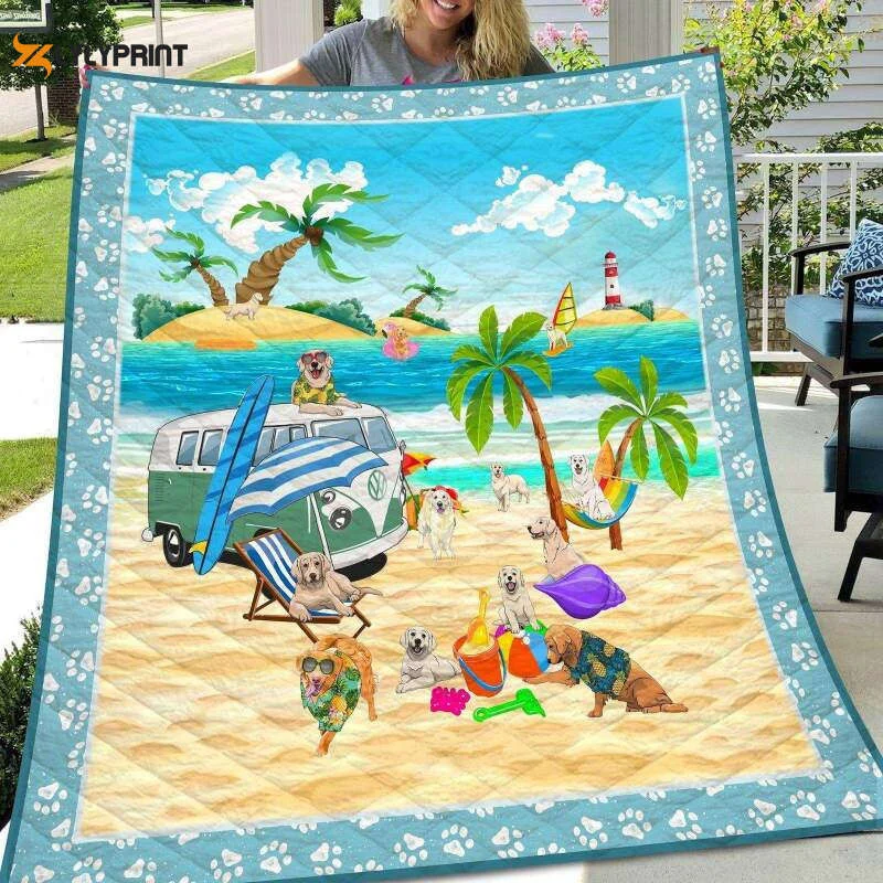 Golden Retriever Going Camping 3D Customized Quilt Blanket , Soft Quilt, King Size, All Season Cozy Quilt QB0901