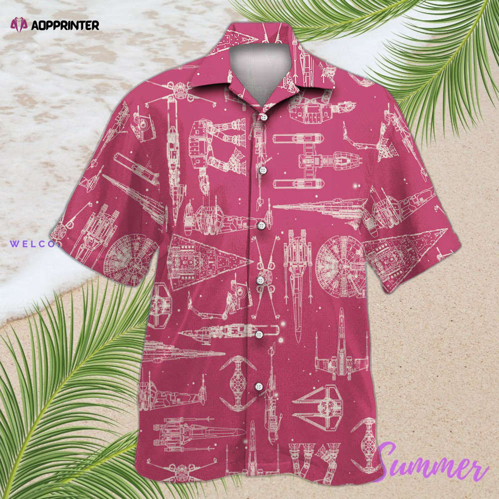 Space Ships Star Wars Pink Hawaiian Shirt Shorts Summer 2023 Hot HW0601