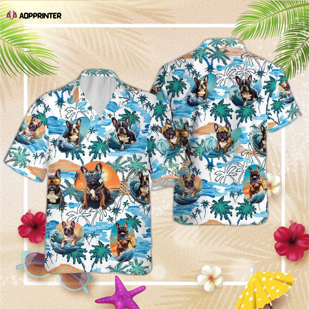 Bulldog with Glasses Hawaiian Shirt, Gift For Men And Women, French Bulldog Surfing Hawaii Shirt HW0601